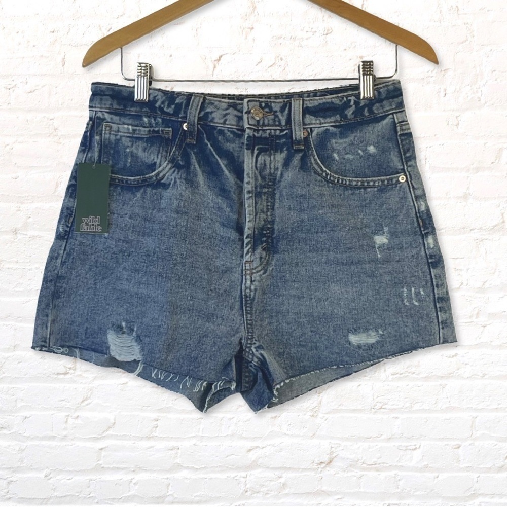 WILD Fable Highest Rise Cutoff Jean Shorts Size 10 Medium Wash Fray